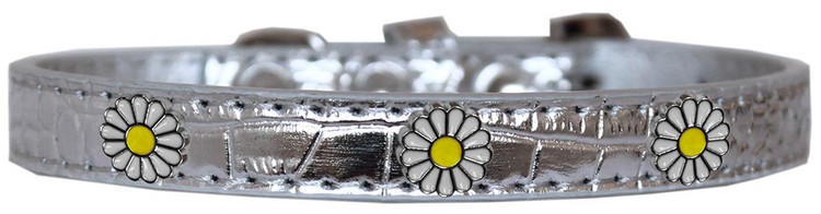 White Daisy Widget Croc Dog Collar Silver Size 10